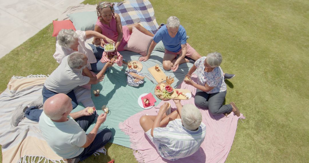 Senior Friends Enjoying Outdoor Picnic in Sunny Park - Free Images, Stock Photos and Pictures on Pikwizard.com