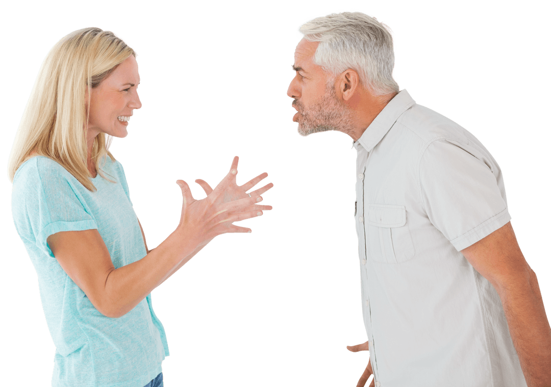 Transparent Arguing Older Couple Displaying Emotions