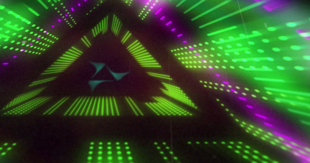 Futuristic Triangular Neon Light Tunnel in Motion