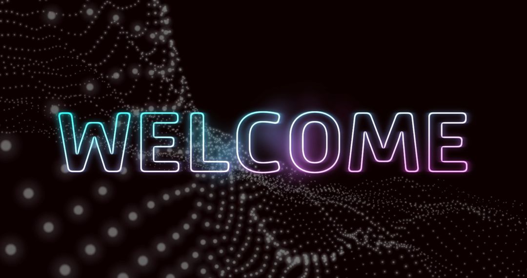 Glowing Neon Welcome Sign in Futuristic Digital Grid Space