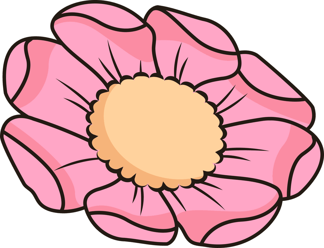 Whimsical Pink Flower with Scalloped Center on Transparent Background