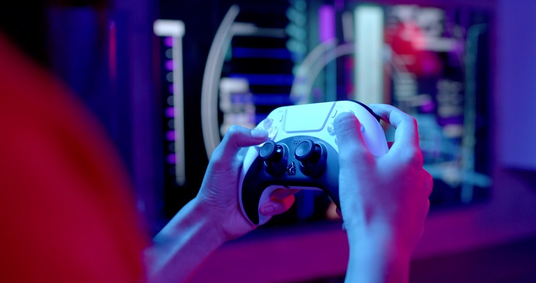 Intense Gaming Moment with Controller in Dark Room