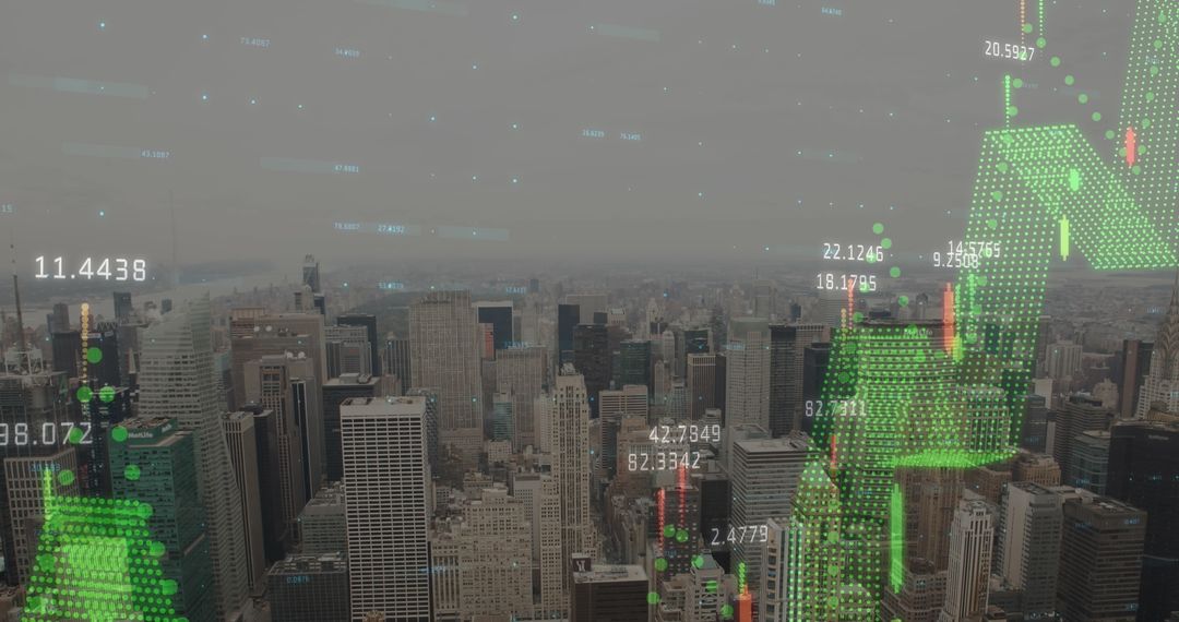 City Skyline with Digital Finance Data Overlay Concept