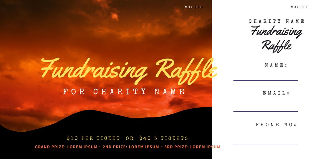 Warm Sunset Fundraising Raffle Ticket Template - Download Free Stock Templates Pikwizard.com