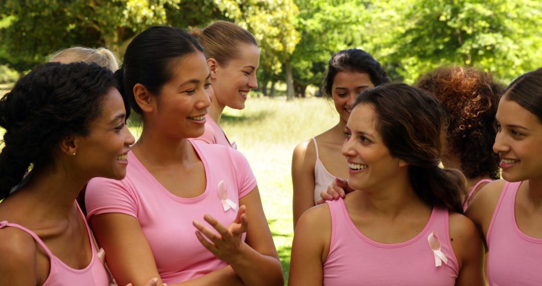 Group of Women Discussing Breast Cancer Awareness in Park - Free Images, Stock Photos and Pictures on Pikwizard.com