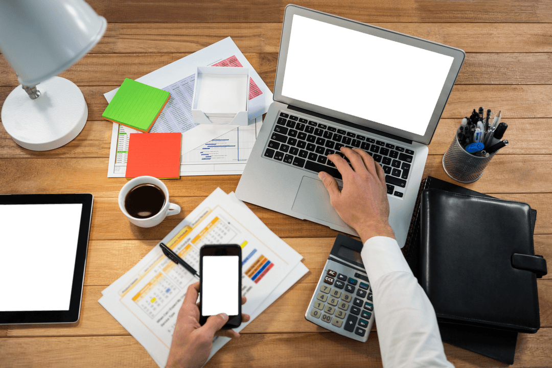 Transparent Device Screens at Busy Office Workspace