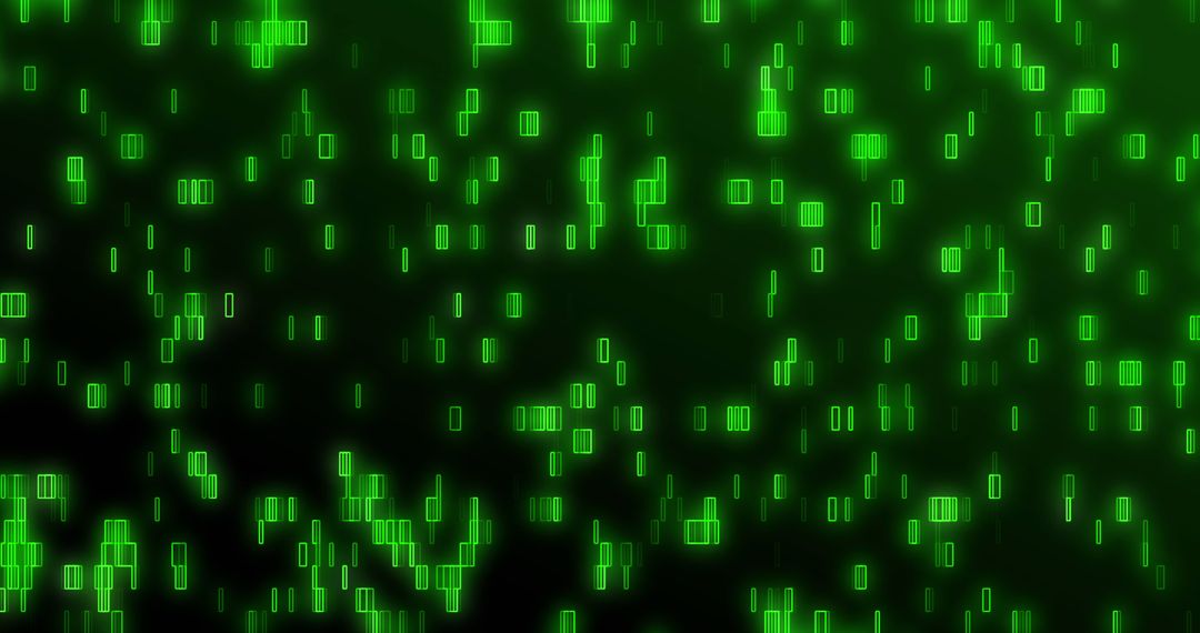 Abstract Digital Matrix with Moving Green Blocks