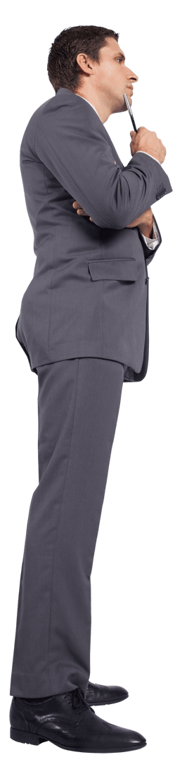 Transparent Businessman Thinking Pose with Pen