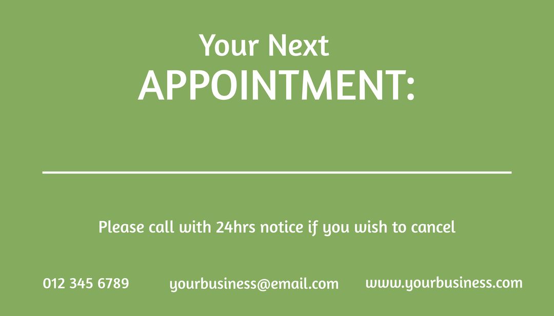 Green Appointment Reminder Card for Scheduling and Cancellations - Download Free Stock Templates Pikwizard.com