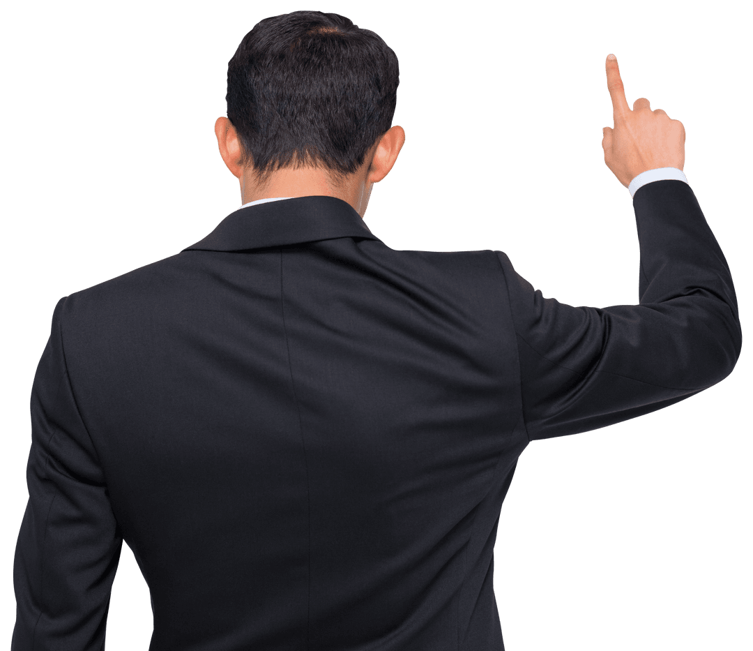 Businessman Pointing on Transparent Background Back View