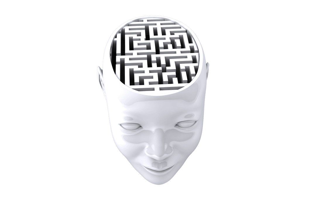 Transparent Head Labyrinth Symbolizing Mind and Puzzle