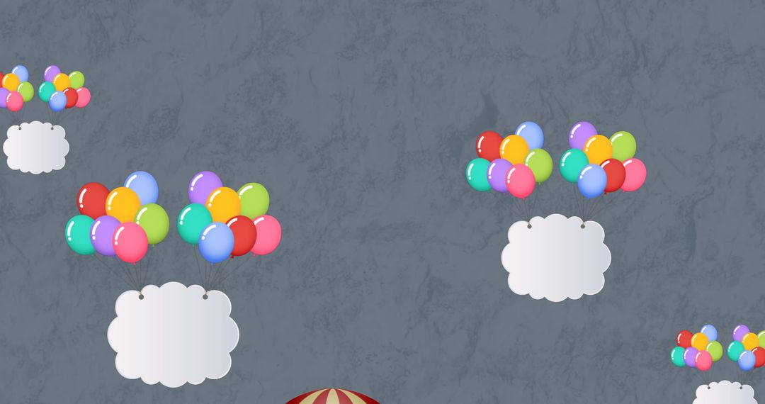 Cheerful Balloons and Clouds on Gray Backdrop Aspirational Theme