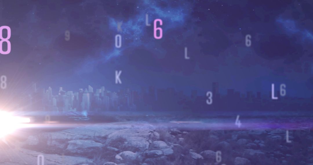 Falling Numbers and Letters Over Cityscape