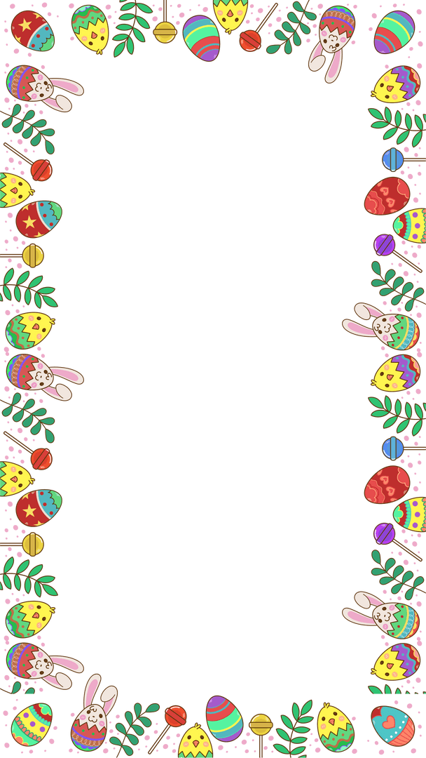 Festive Easter Frame with Bunny Eggs and Chicks on Transparent Background