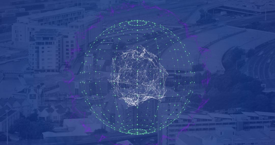 Digital Grid and Data Connections Over Urban Cityscape
