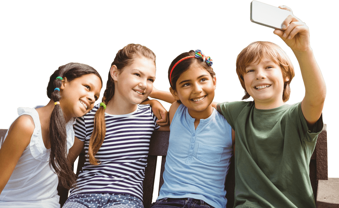 Cheerful Children Enjoying Park Selfie Moment Transparent Background