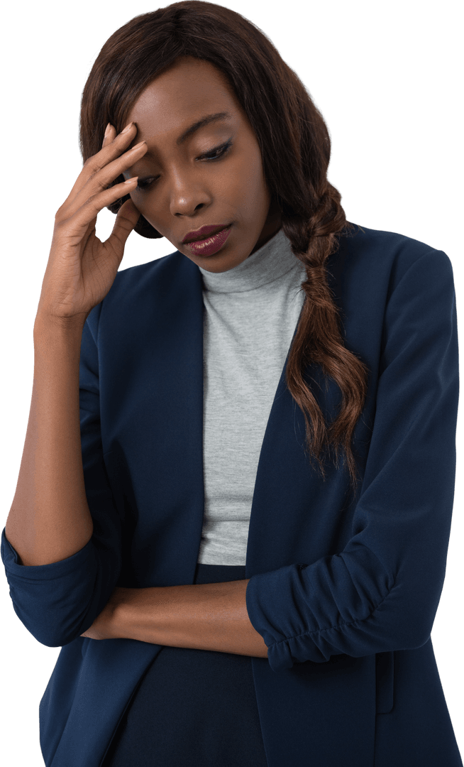 Transparent Businesswoman Appearing Worried and Contemplative