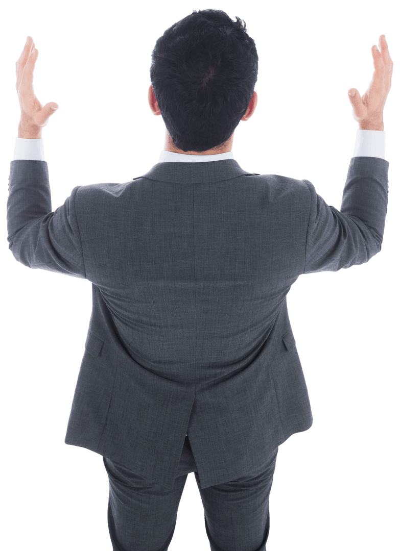 Businessman Raising Arms in Excitement Transparent Background