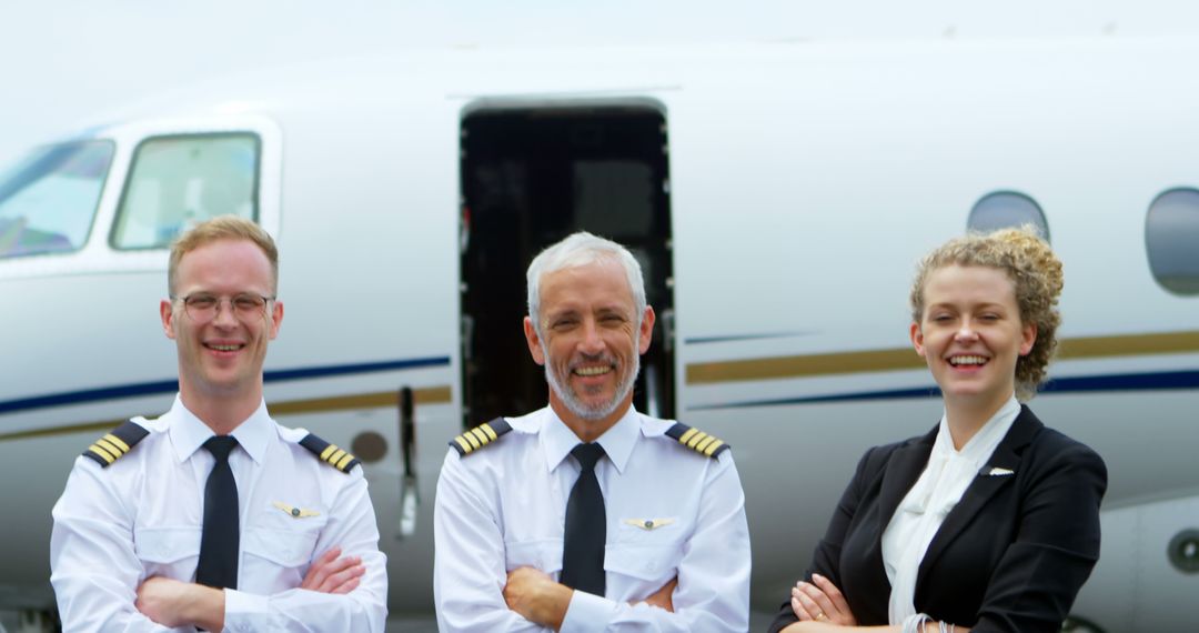 Confident Aviation Team Standing in Front of Private Jet - Free Images, Stock Photos and Pictures on Pikwizard.com