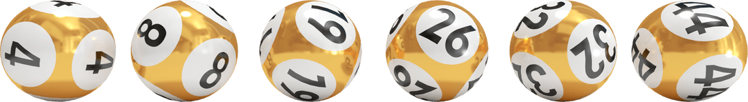 Rows of Transparent Bingo Style Lottery Numbers on Golden Balls