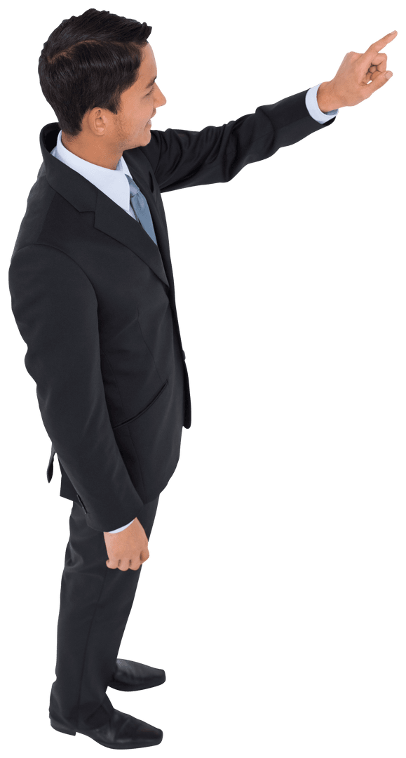 Transparent Image of Smiling Asian Businessman Pointing
