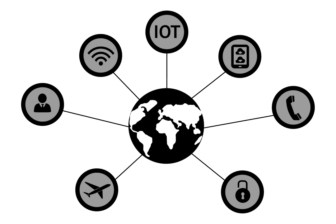 Connected World with Digital Communication Icons on Transparent Background