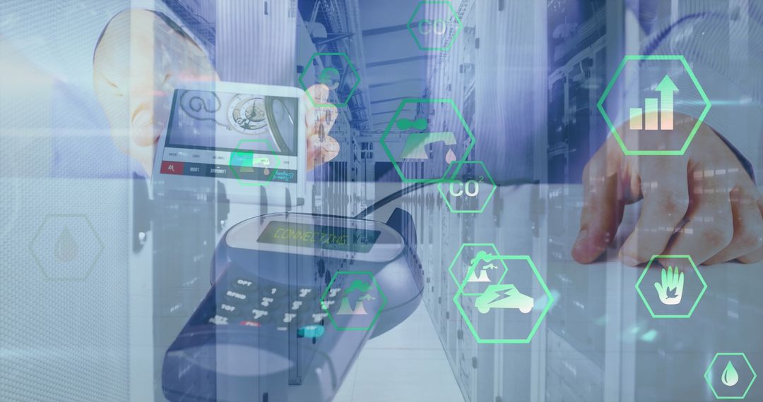 Businessman Integrating Credit Card with Futuristic Digital Eco-System