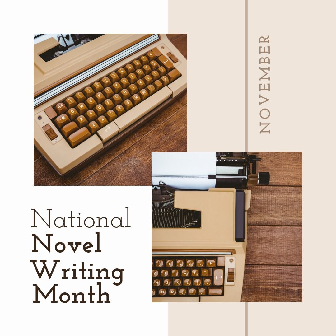 Square image of national novel writing month text with typewriters - Download Free Stock Templates Pikwizard.com