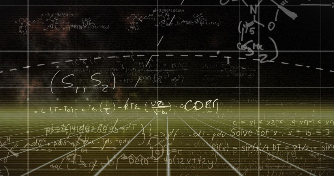 Digital Grid with Mathematical Equations Overlay