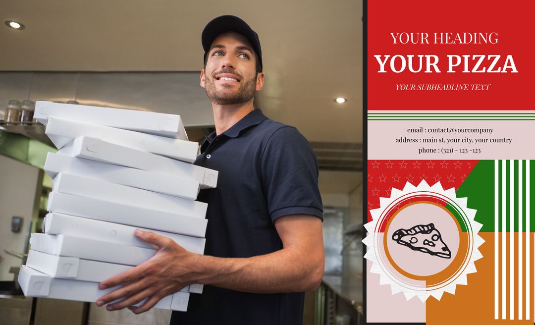 pizza delivery man smiling with stack of boxes for reliable service - Download Free Stock Images Pikwizard.com