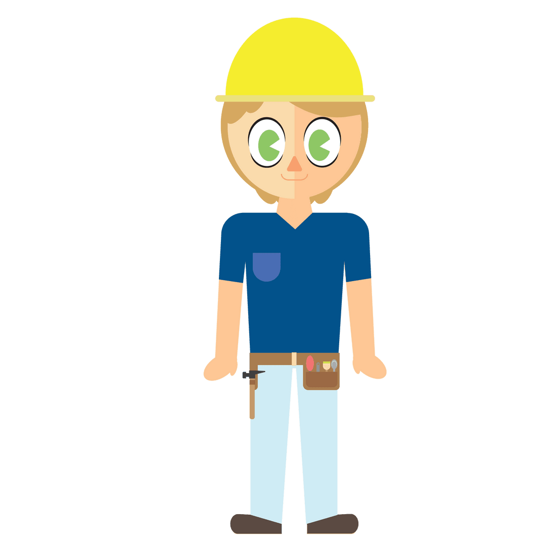 Cheerful Construction Worker Illustration on Transparent Background
