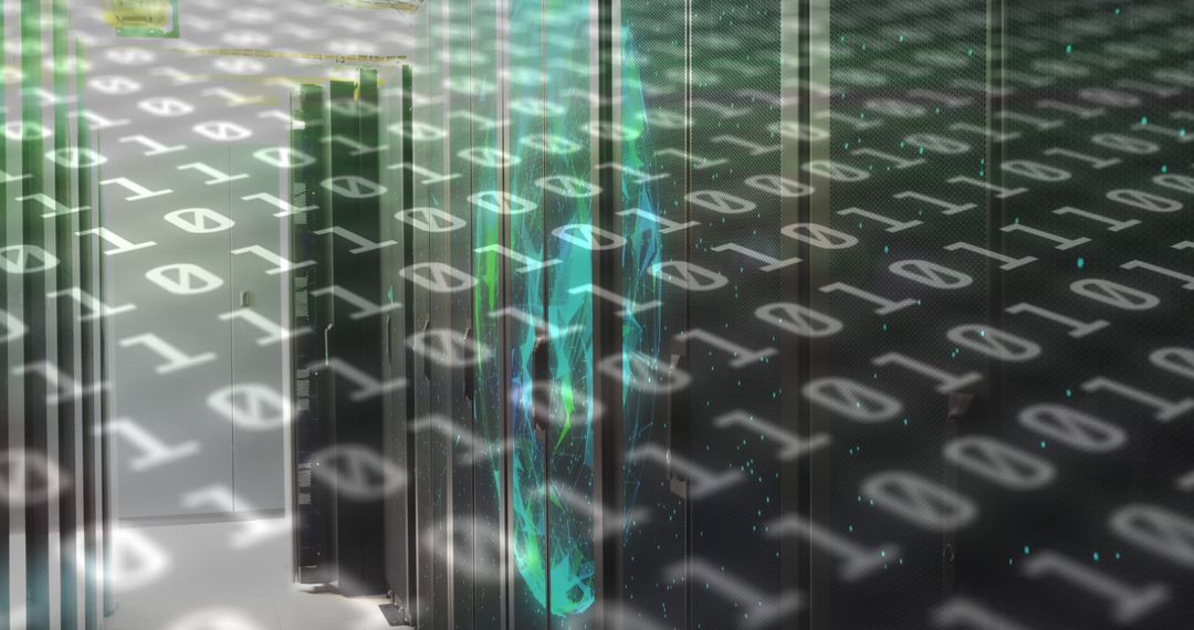 Digital Network Technology Overlay in Modern Server Room