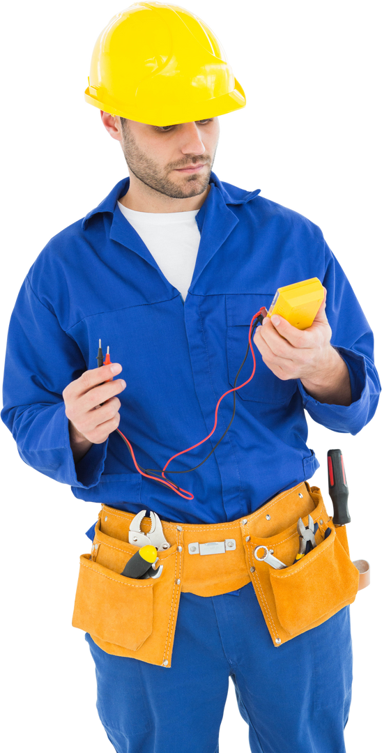 Electrician Examining Multimeter in Safety Gear with Transparent Background - Download Free Stock Images Pikwizard.com