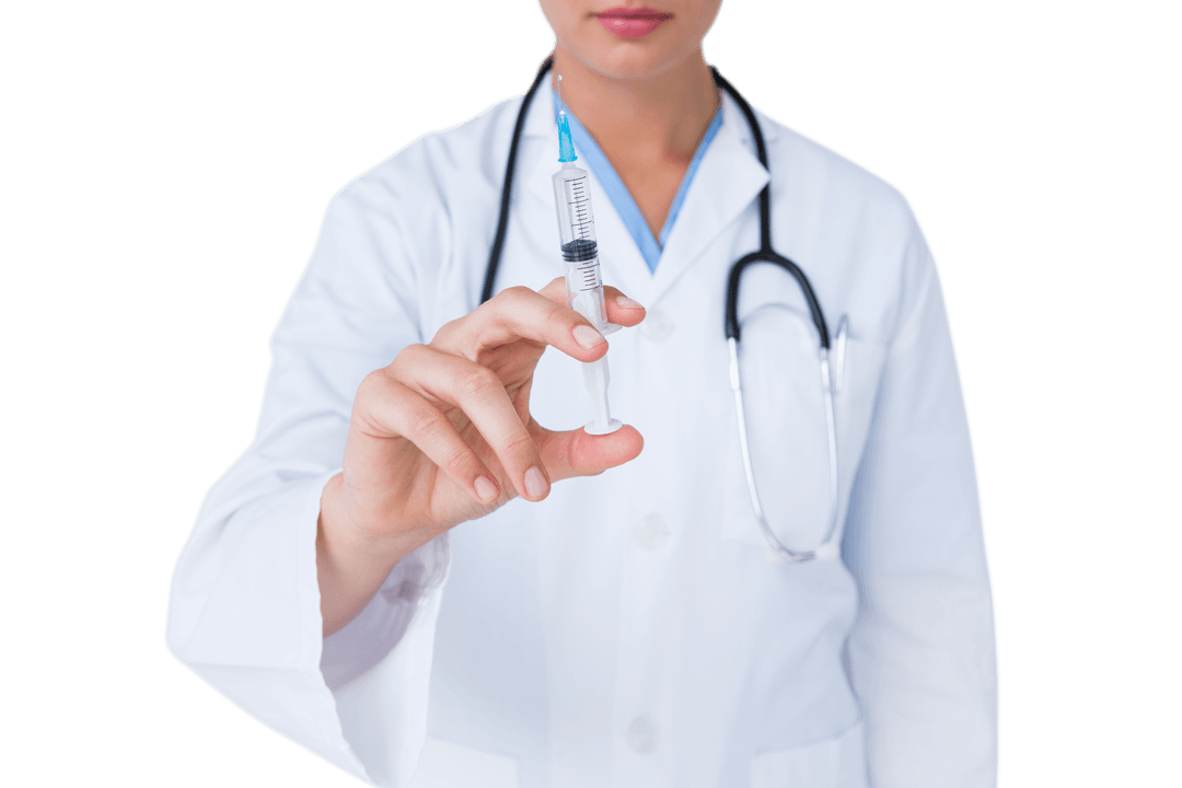 Transparent Doctor With Syringe Promoting Vaccination