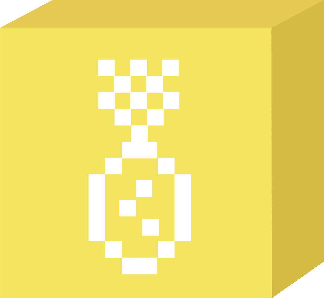 Minimalist Pixels by Trophy Icon on 3D Yellow Cube with Transparent Backdrop