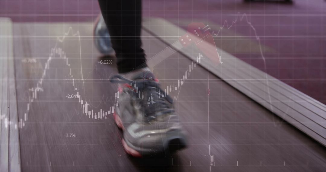 Person Running on Treadmill with Digital Chart Overlay