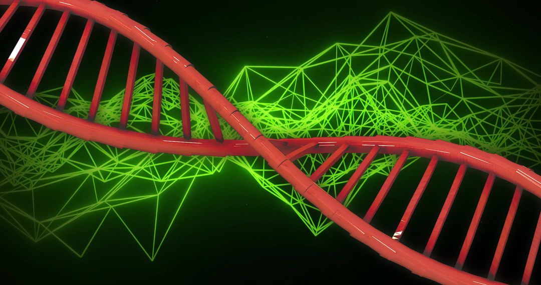 DNA Helix with Futuristic Geometric Network Background