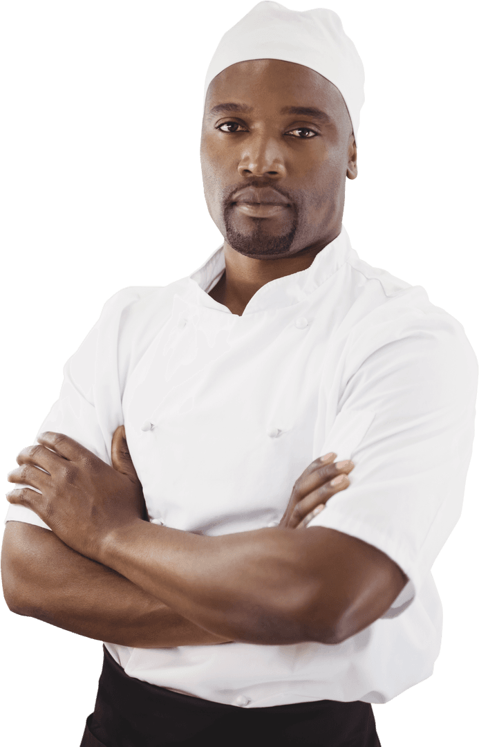 Transparent Confident Chef with Arms Crossed in White Uniform