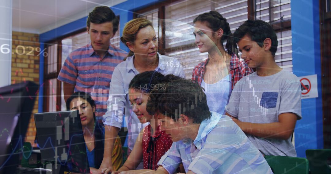 Image of data processing over diverse students using computer - Free Images, Stock Photos and Pictures on Pikwizard.com