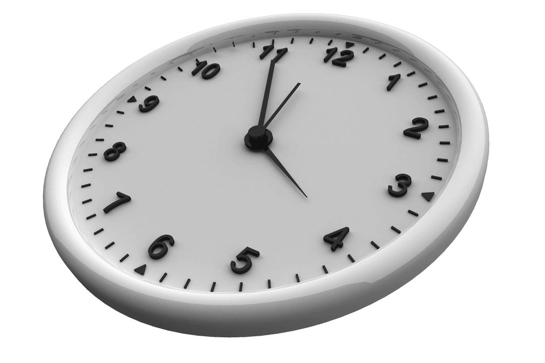 White Clock with Black Hands on Transparent Background Vector