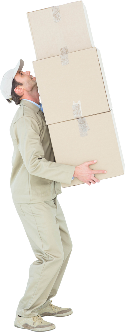 Delivery Worker Balancing Three Cardboard Boxes on Transparent Background - Download Free Stock Images Pikwizard.com