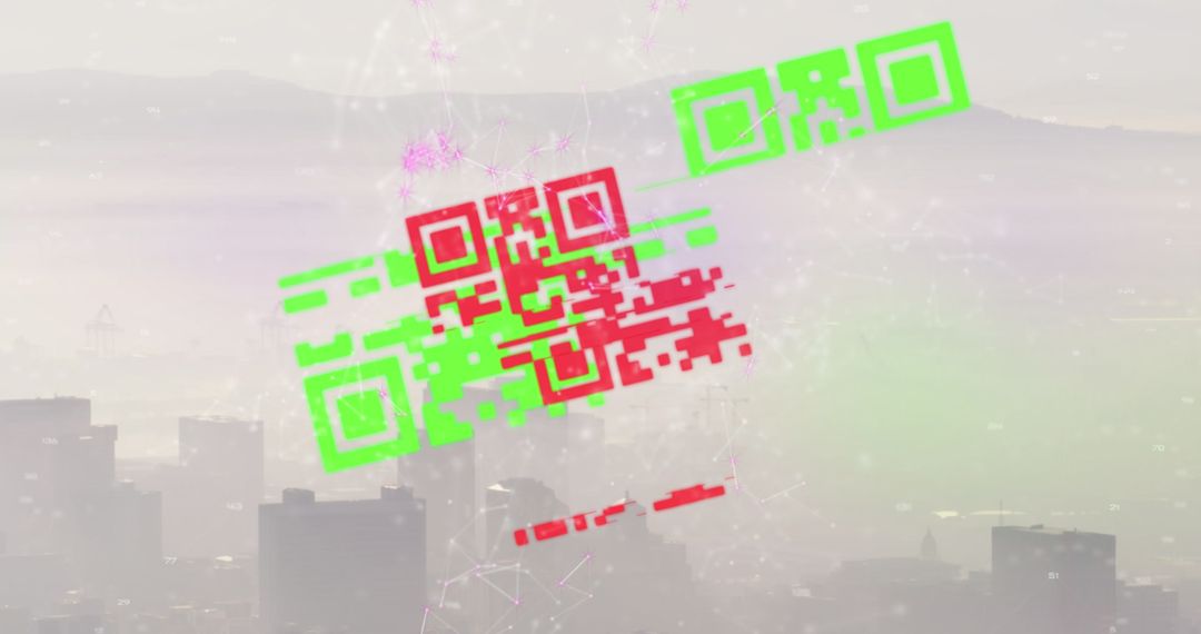 Digital QR Code on Futuristic Cityscape