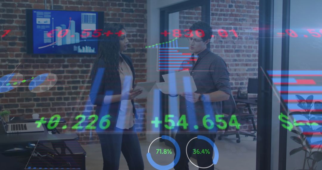 Financial Data and Business Discussion in Modern Office Environment