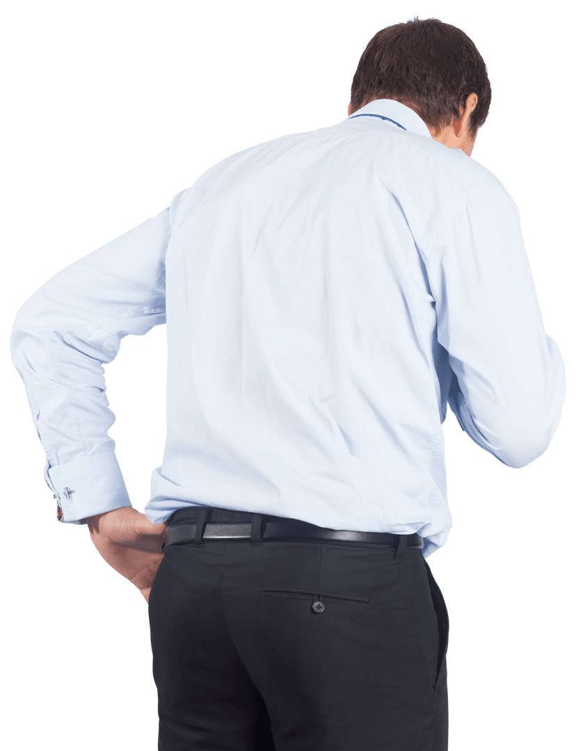 Transparent Businessman Backview Touching Chin in Thought