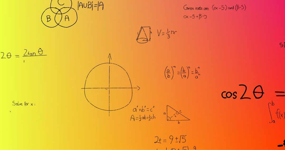 Colorful Mathematical Formulas and Diagrams Across Gradient Background