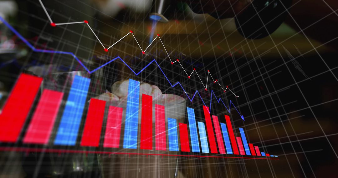 Futuristic Data Analytics with Digital Grid Overlay Above Café Counter