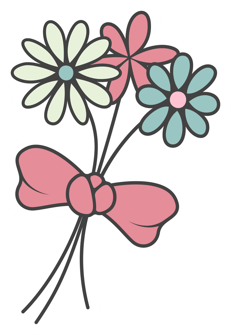 Transparent Background Pastel Daisy Bouquet with Pink Bow