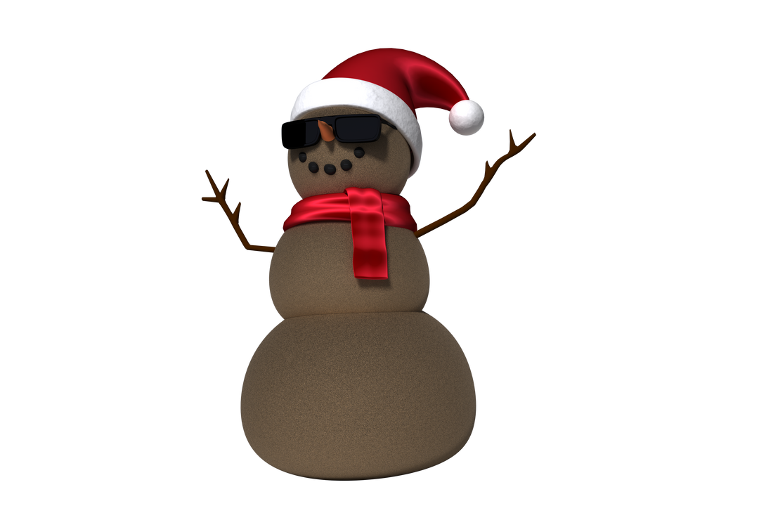 Festive Brown Snowman with Santa Hat and Sunglasses on Transparent Background - Download Free Stock Images Pikwizard.com