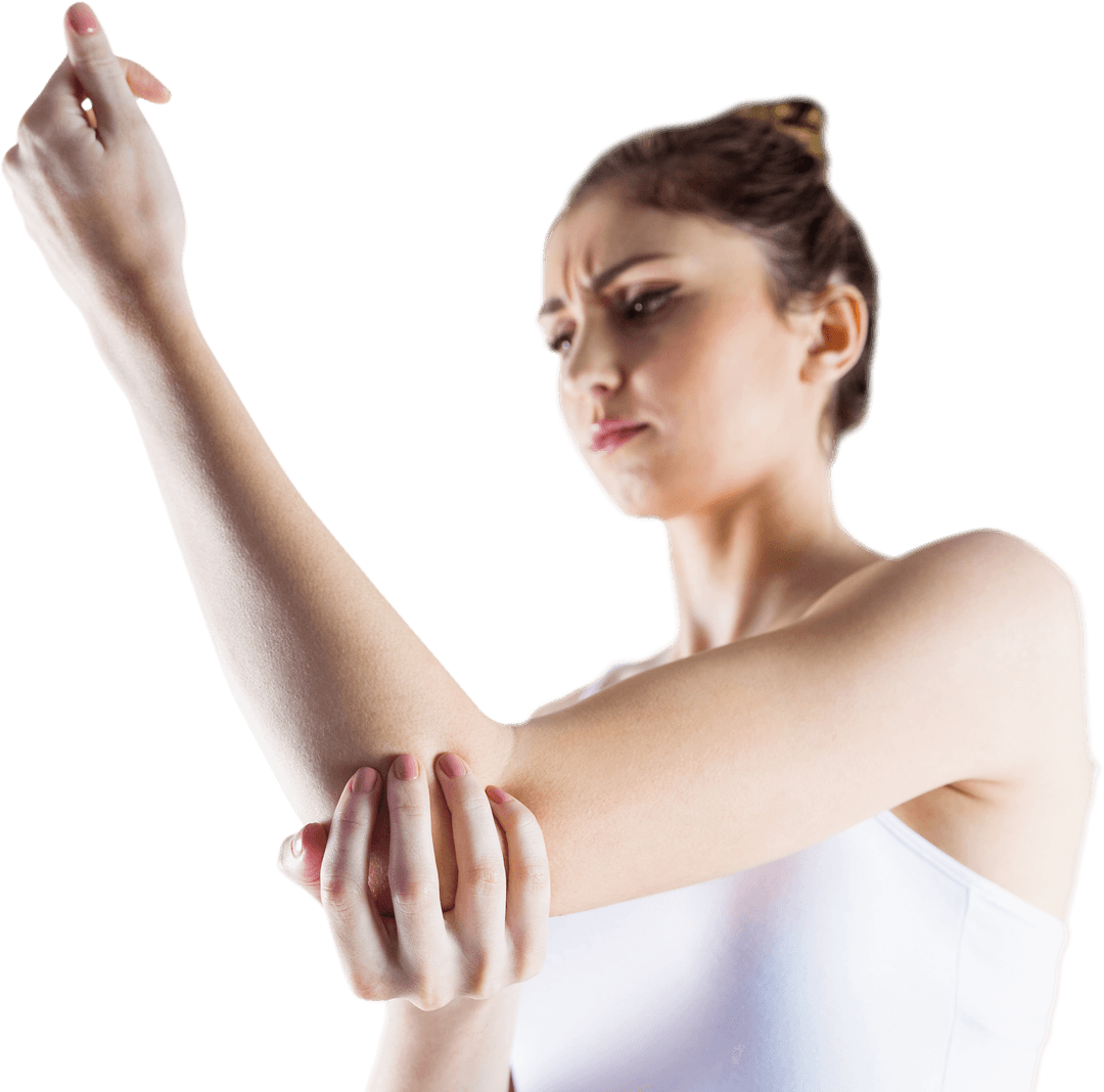 Fit Woman with Elbow Pain Isolated on Transparent Background
