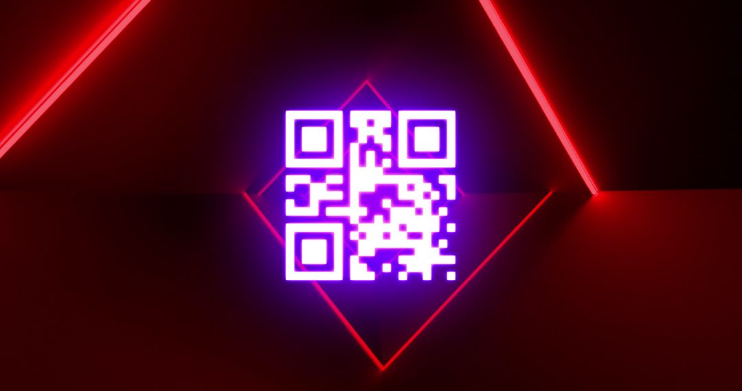 Glowing Neon QR Code with Red Geometric Background